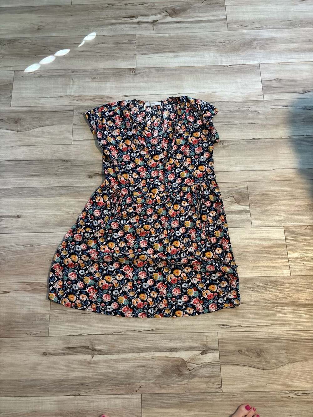 LOFT Petite SP Floral Button Front Drawstring Waist Dress